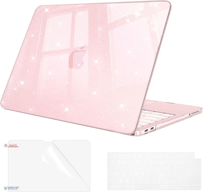 Fintie Compatible with MacBook Neo 13 Inch Case 2026 Model A3404 with A18 Pro Chip, Ultra-Thin Scratch Resistant Protective Hard Shell Cover with Keyboard Skin & Screen Protector (Glitter Blush)