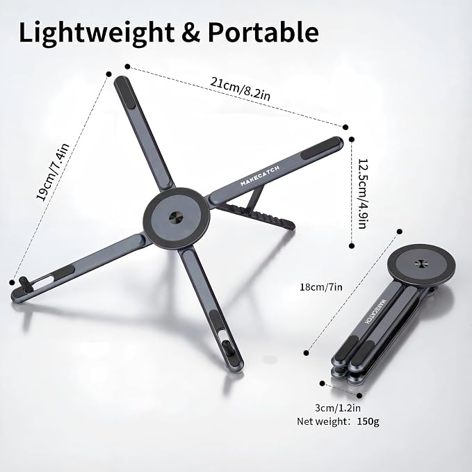 Portable Laptop Stand for Desk, MagSafe Compatible Adjustable Foldable Computer Riser for MacBook, iPhone, iPad, Tablet - Lightweight Aluminum, N52 Magnetic Grip, Perfect for Office, Home, Traveling