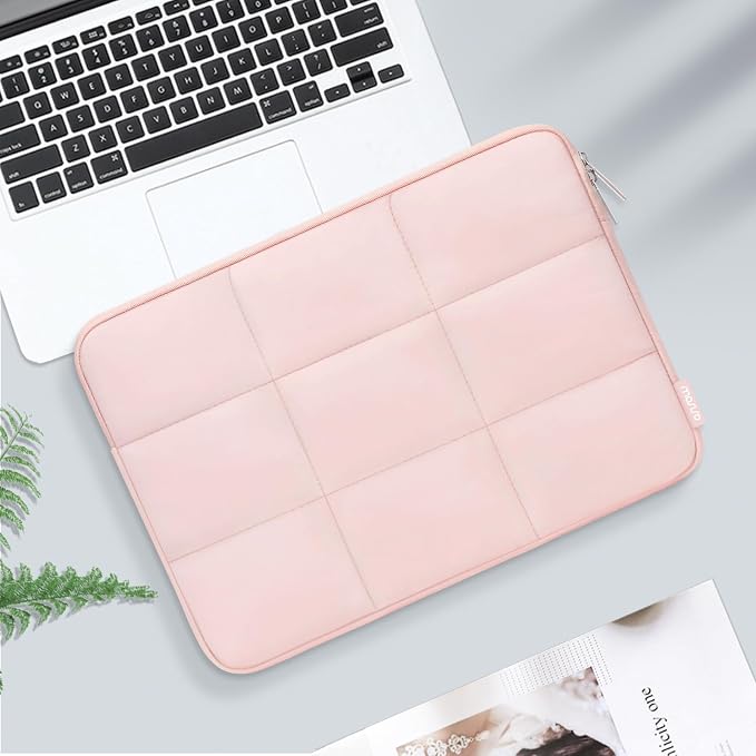 MOSISO Laptop Case 16 inch, 15-15.6 inch Puffy Laptop Sleeve Compatible with MacBook Pro 16 M4 M3 M2 M1,HP Acer Dell Lenovo ASUS Notebook, Rectangle Quilted Puffer Computer Bag for Women, Pink