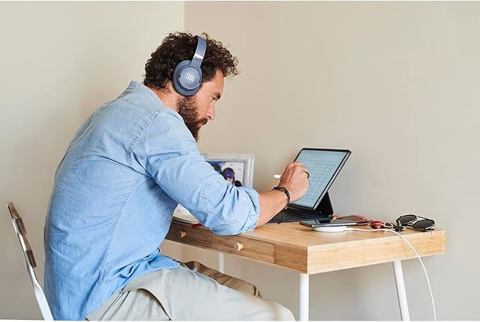 JBL Tune 760NC - Lightweight, Foldable Over-Ear Wireless Headphones with Active Noise Cancellation - Blue (Renewed)