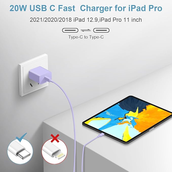 12FT iPhone 17 16 15 Charger Fast Charging USB C Charger Block Type C Chagrer Fast Charging 2-Pack for iPhone 17/17 Plus/17 Pro/17 Pro Max/iPhone 16/16 Plus/16 Pro/16 Pro Max/15 Pro Max(Purple)
