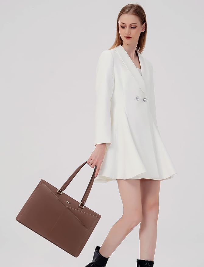LOVEVOOK Laptop Bag for Women 15.6 Inch Tote Bags Waterproof Leather Briefcase Computer Women Business Office Work Bag,Dark Brown