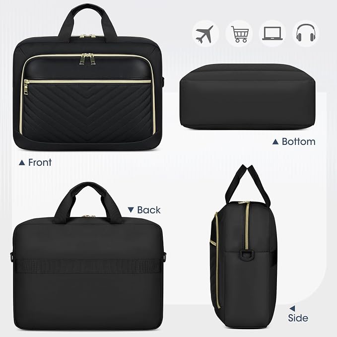 NEWHEY Laptop Bag 17.3 Inch Laptop Briefcase for Women Men Waterproof Shoulder Messenger Bag Large Computer Bag for Business Office Work College, V Thread Black