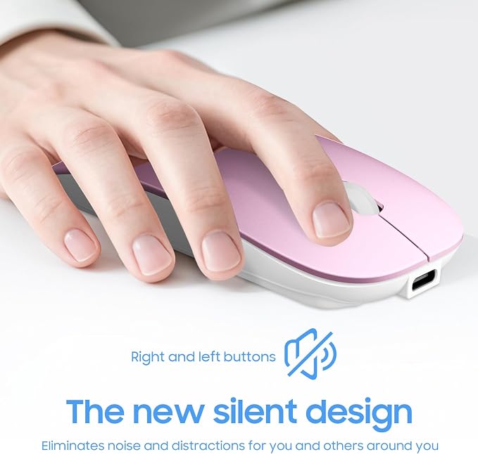 SUNGI Bluetooth Mouse,Slim Rechargeable Silent Mouse with Jiggler Mode for MacBook pro MacBook Air/iPhone/ipad/Tablet/Laptop/Notebook,Pink