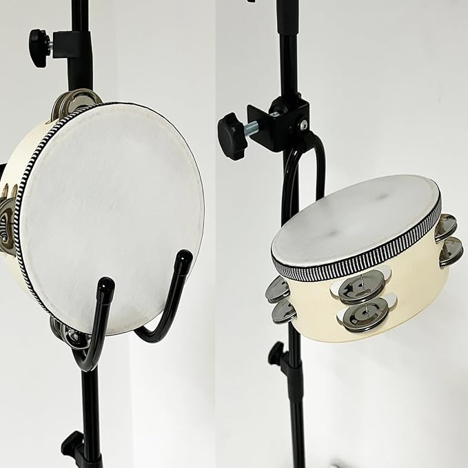 Pmsanzay Mic Microphone Stand Tambourine Hanger, Headphone Headset Holder Clip Stand, Easy to fit on Music or Microphone Stand for Tambourine, Cowbell, Headphones - Keep Tambourine Within Reach.