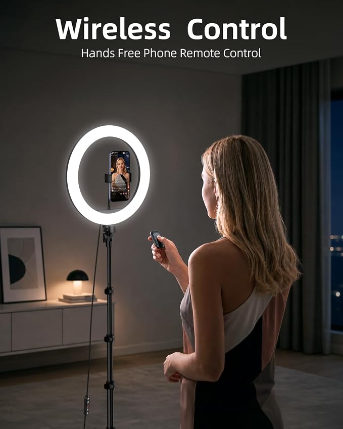 TODI 12" Ring Light with 63" extendable Tripod Stand, Selfie RingLight with Phone Holder and Selfie Remote, 2-in-1 Dimmable LED Ring Light for Makeup, Live Stream, Photography