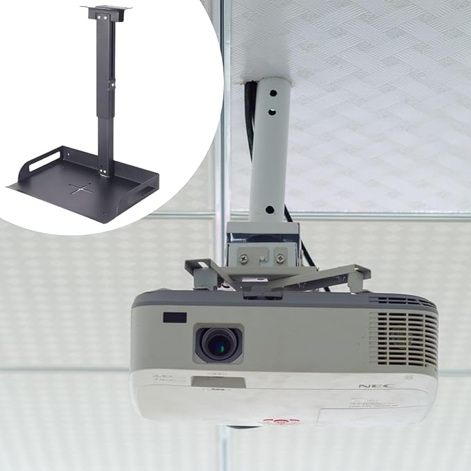Ceiling Mount with Tray for Projector/Camera 43-65cm Height Adjustable Iron Versatile for Living Room Home Video Conferencing, Black