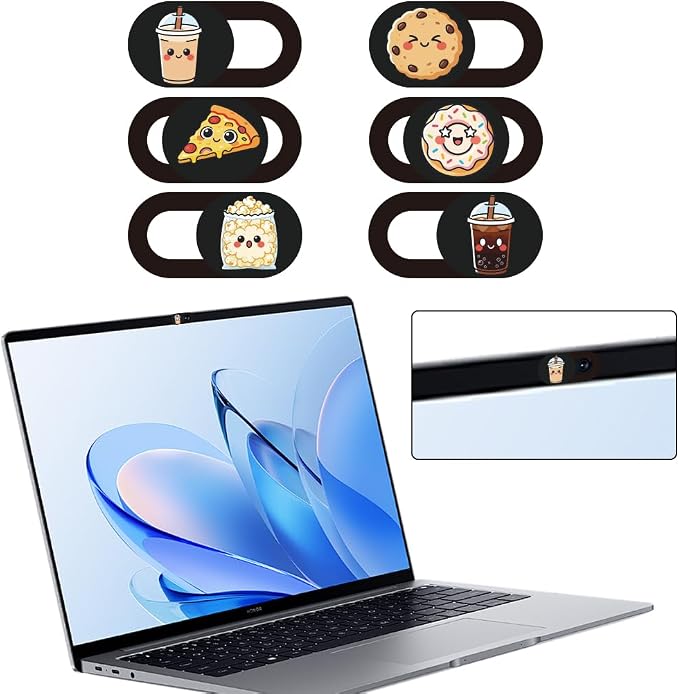 6Pcs 6 Styles Food Theme Camera Cover Slide Sticker 0.04 Inch Privacy Guard Accessories, Computer Camera Cover Cute Protector Blocker for Desktop Loptop Tablet Notebook Mini PC Office Use