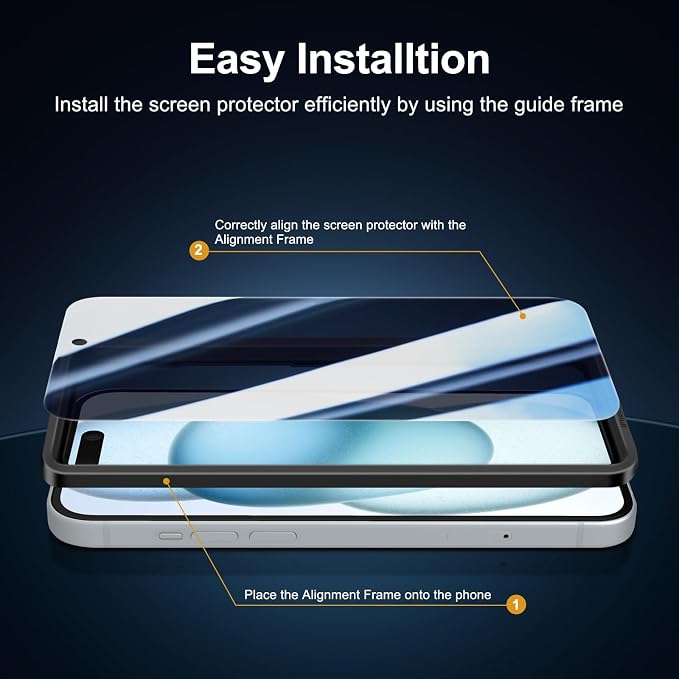 NEW'C 3x Privacy for iPhone 15 Screen Protector (6.1 inches)+ 3x Camera Lens Protector, Sensor Protection, Case Friendly Tempered Glass Film + Dust Plug - Easy installation tool included | Sensor Protection