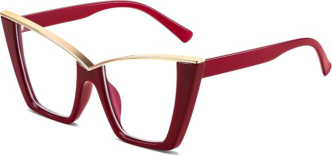 FEISEDY Fashion Cat Eye Blue Light Blocking Glasses for Women Fake Retro Eyeglasses Oversized Stylish Eyewear Frame B0240