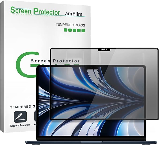 amFilm New MacBook Air 13.6 inch (2025, M4)(2024, M3)(2022, M2) Privacy Glass Screen Protector Model A2681 [9H Hardness][ Anti-Scratch][ Anti-fingerprint]
