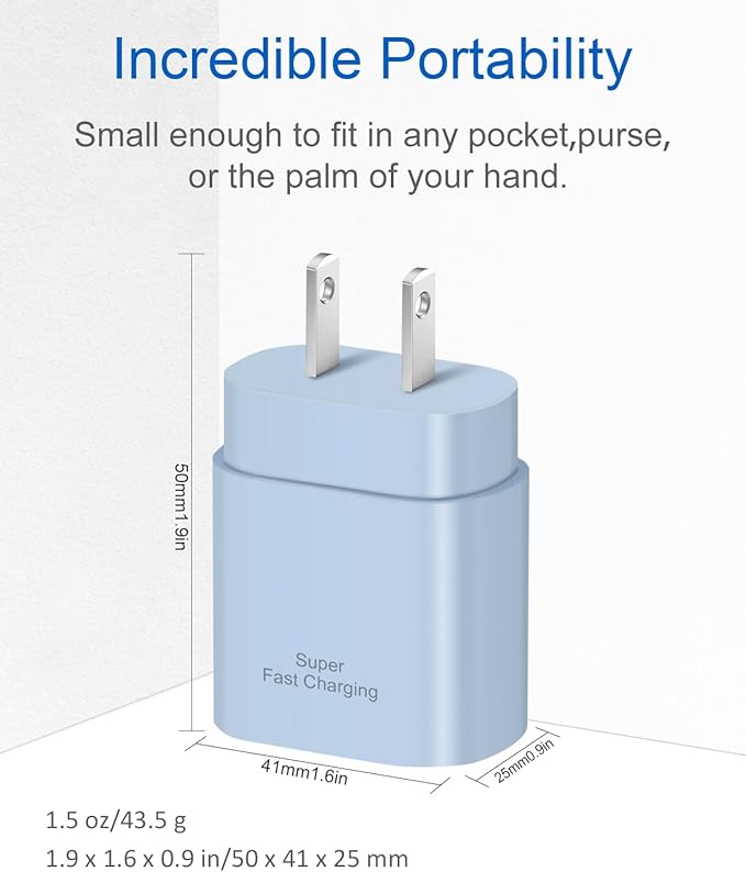 Type C Charger Fast Charging for iPhone 17 16 15,10FT USB C Samsung Chargers Block 25W Super Fast Chargers for Samsung Galaxy S25/S24 S23/iPhone Air/17/17 Pro Max/iPhone 16/16 Pro Max/15 Pro Max(Blue)