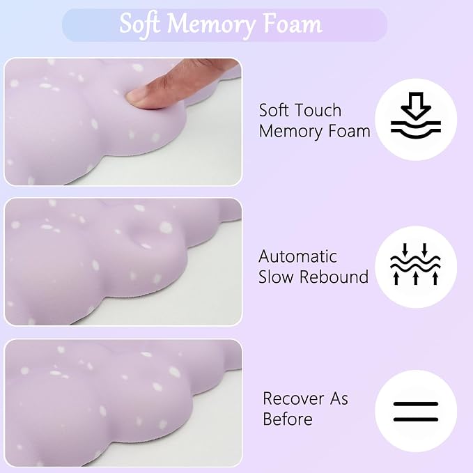 Cloud Mouse Pad Keyboard Wrist Rest 4PCS Extended Large Galaxy Stars Desk Mat Pad Set Memory Foam Non-Slip Cute Ergonomic Gaming Mouse Pad Wrist Support for Computer Home Office Purple Blue