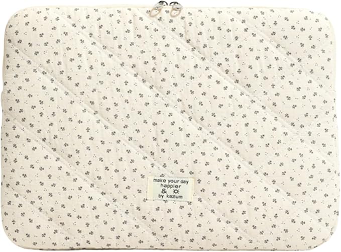Puffy Laptop Sleeve 13-15.6 Inch Corduroy Quilted Laptop Protective Case Cute Floral Computer Sleeve Protective for MacBook (Cream Ditsy, 13-14 Inch)