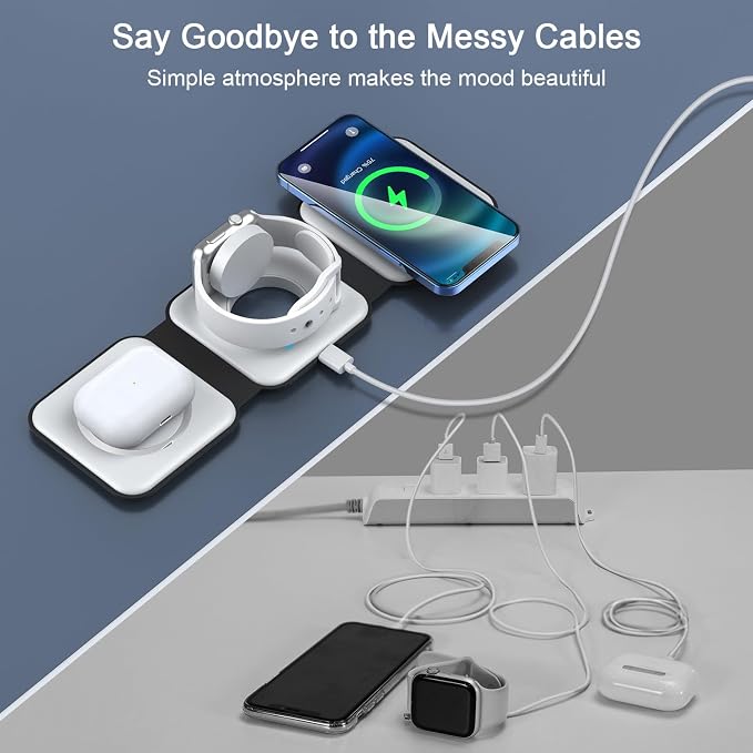 Wireless Charger 3 in 1,RTOPS Magnetic Travel Wireless Charging Station Multiple Devices,GaN 3 in 1 Charging Station,Compatible iPhone 17/16/15/14/13/Pro/Max,iWatch,AirPods4/3/2/Pro(Adapter Includes)