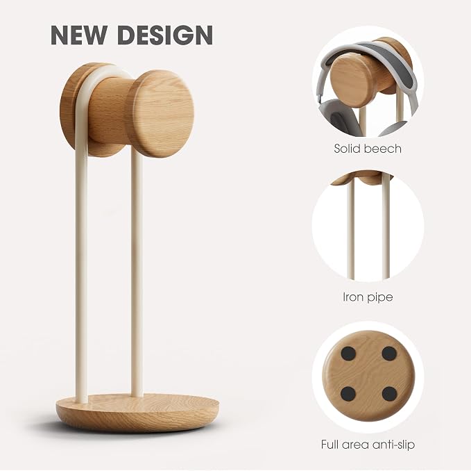 Fenge 11.3" Tall Headphone Stand for Desk, Nature Wood & Metal Headphone Holder with Storage Base, Desktop Headset Stand for Gaming Universal Headphones, Oak