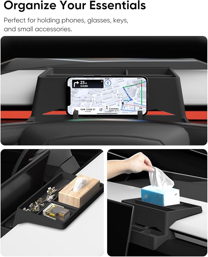 Tesla Cybertruck Behind Screen Storage Tray - Premium Silicone Dashboard Organizer, Custom Fit for 2024-2025 Model, Scratch-Resistant, Easy Installation, and Anti-Slip Design for Secure Storage