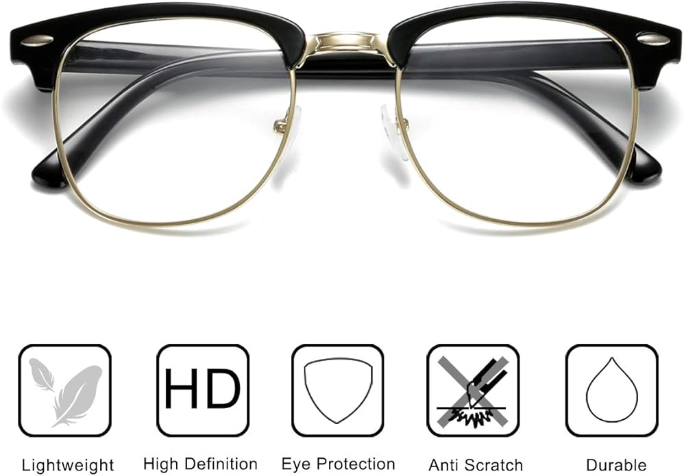 Fashion Vintage Classic Semi-Rimless Half Frame Clear Lens Glasses