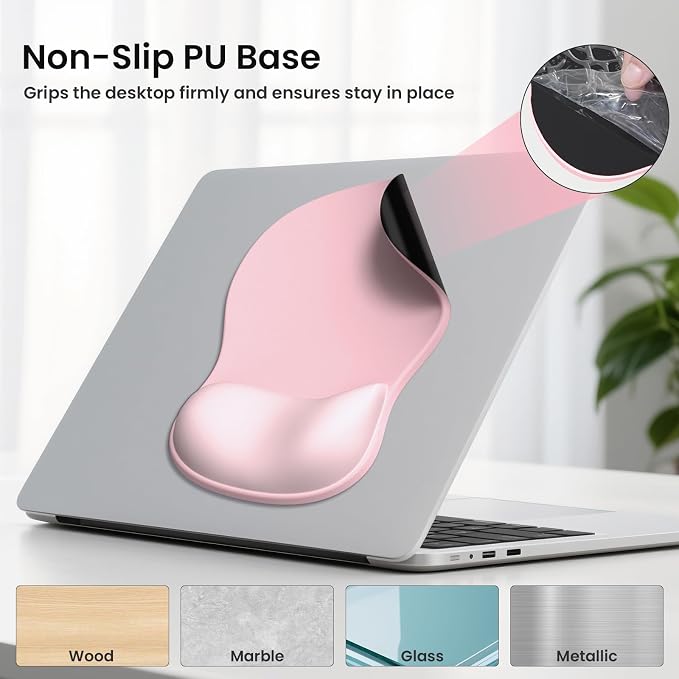 AKIT Ergonomic Mouse Pad and Keyboard Wrist Rest, 3-in-1 Memory Foam Wrist Rest for Computer Keyboard, Non-Slip Base, Pain Relief, Gel Mousepad Set for Gaming, Home and Office, Pink