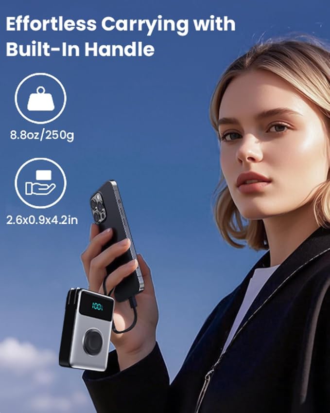 4-in-1 Portable Charger With Built-in Wall Plug&USB-C Cables,10800mAh Power Bank with iWatch Charger,QC4.0+PD 25W Fast Charging Battery Pack,Travel Essentials for iPhone 17/16,Apple Watch,Android etc