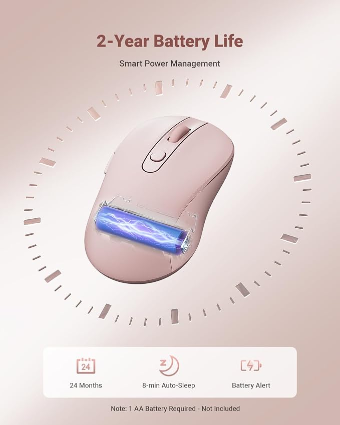 wegear USB Wireless Mouse for Laptop PC Mac, 2.4GHz Cordless Mouse with 6 Buttons, 5-Level Adjustable 4000 DPI, Ergonomic Portable Optical Computer Mice, 24-Month Battery Life-Pink