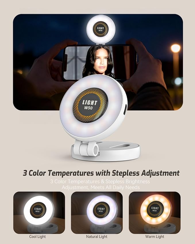 Magnetic Portable Selfie Light for iPhone - Phone Ring Light Rechargeable for Camera Picture Make up Photos Video Conferences LED Selfie Ring Fill Light TikTok/Zoom Calls/Video Conference