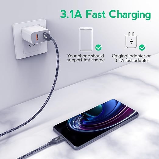 JIUWFOX USB to USB C Cable, (5-Pack, 3/3/6/6/10 ft) for iPhone 17 16 Charger Cord Fast Charging, for Samsung Galaxy S25 S24 S23 S22 A17 A16, Pixel 10 9