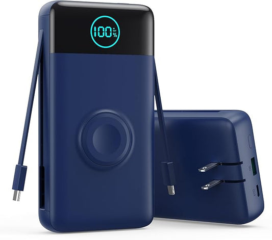 Portable Charger for iPhone, 40800mAh Power Bank with Built-in Cables & AC Wall Plug, 5 Outputs USB C Fast Charging External Battery Pack for iPhone 17/16/15/14, Android, Travel Essential (Blue)