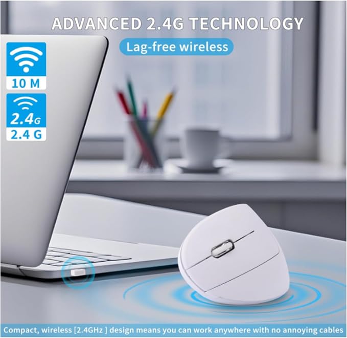 Left Handed Mouse, Ergonomic 2.4GHz Vertical Optical Wireless Mouse with USB Receiver DPI (800/1200/1600) for PC Computer Laptop Macbooks,Cordless Mice Specially for Lefty Left-handers(White)