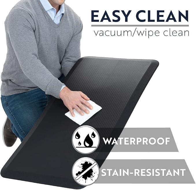 KANGAROO Anti Fatigue Mats for Kitchen Floor, 48x20, Reduce Foot, Knee, Back Pressure, 3/4 Inch Thick Cushioned Ergonomic Mat, Waterproof Comfort Rug for Under Sink, Standing Desk, Store Floors, Black