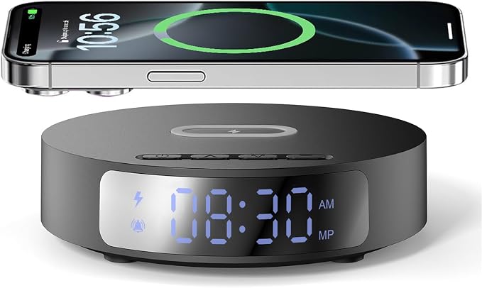 Fast Wireless Charger with Alarm Clock,20W Max Wireless Charging Pad Compatible with iPhone 17/17 Pro/16/15/14/13/12/SE;Wireless Charge Mat for Samsung Galaxy S25/S24/Note,Pixel/LG (Black pad)