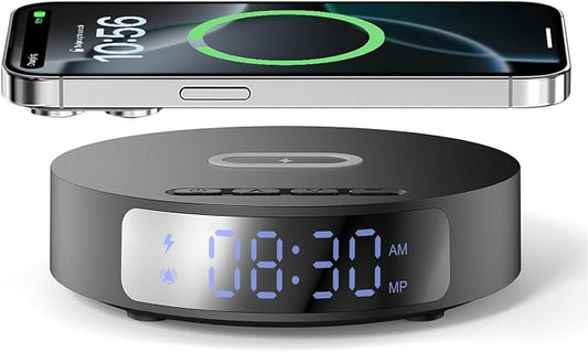Fast Wireless Charger with Alarm Clock,20W Max Wireless Charging Pad Compatible with iPhone 17/17 Pro/16/15/14/13/12/SE;Wireless Charge Mat for Samsung Galaxy S25/S24/Note,Pixel/LG (Black pad)