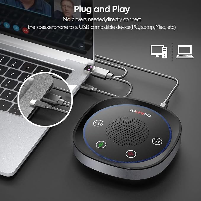 USB Speakerphone, Omnidirectional Computer Speaker with Microphone,Plug and Plays Portable Speaker with Microphone for Holding Meetings Anywhere with Immersive Sound