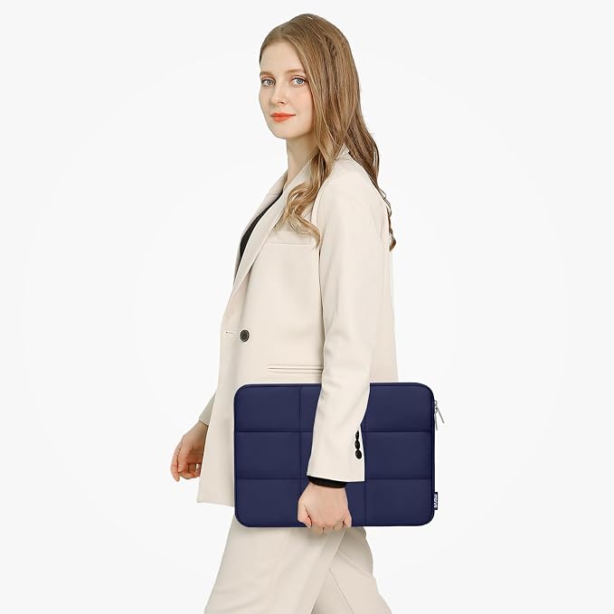 MOSISO Laptop Case 13.3 inch, 13-13.3 inch Puffy Laptop Sleeve Compatible with MacBook Air 13 13.6/Pro 13/Pro 14, HP Dell ASUS Lenovo, Rectangle Quilted Puffer Computer Bag for Women, Navy Blue