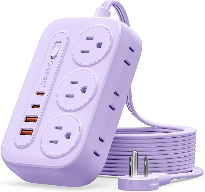 ORICO Surge Protector Power Strip, PD20W Multiple Outlets Extension Cord with 6 AC Outlets and 4 USB Charging Ports (2 USB-C), 45° Flat Plug, 10 Ft Mountable Outlet Extender for Home/Office/Dorm - OG