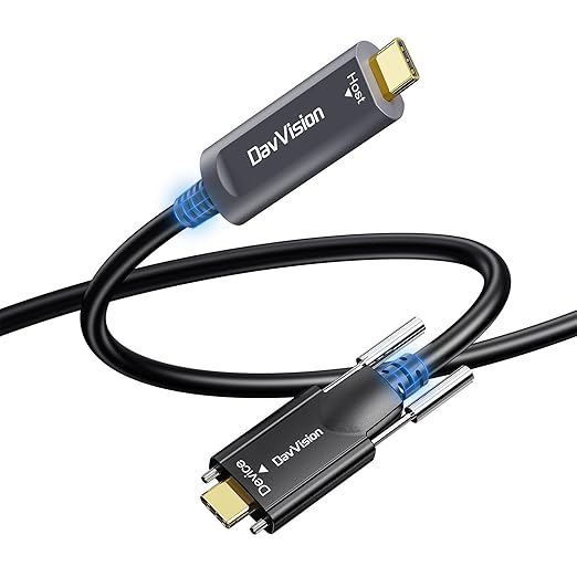 USB C Fiber Optic Cable with Side Screw Lock 33 FT, 10Gbps USB 3.2 Gen2 Active USB C Cable with German Chip,Ultra Slim & Long Distance for Industrial Camera,Machine Vision,Conference Camera