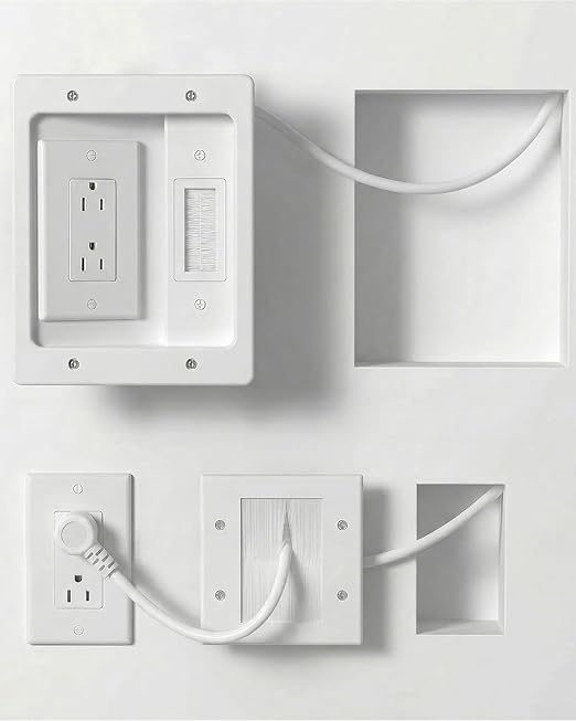 in-Wall TV Cable Management Kit, Recessed Dual AC Outlet Box w/Brush Wall Plate, 9.8FT, UL Listed Safe Design, Easy DIY Install w/Hardware & Hand Saw, Cable Hider for Wall-Mounted TV & Home Theater