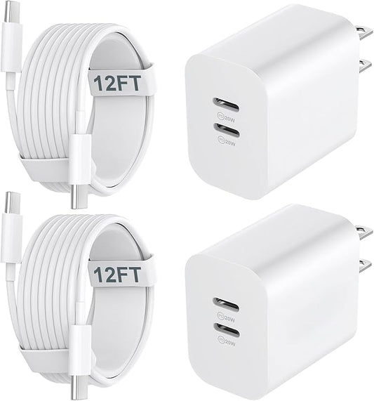 USB C Charger Block for Phone 17 16 15 Pro Max,20W Type C Charger with 12FT Long USB C to C Fast Charging Cord Cable Compatible for 17 16 15 Pro Max/17 16 15 Pro/15 Plus/15/Android Phone