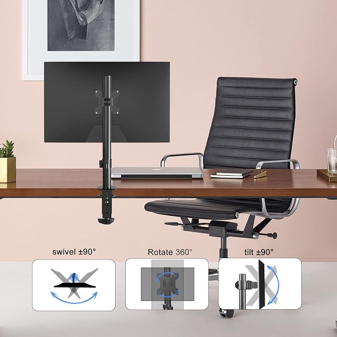 Pholiten Single Monitor Arm Desk Mount, Holds Screens up to 32 inch,Holds Up to 22lbs,Fully Adjustable Stand with C-Clamp and Grommet Base,100x100 Vesa Monitor Stand