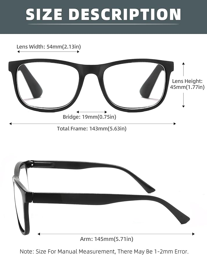 Blue Light Blocking Reading Glasses Men Large Wide Oversized Square Computer Readers Glasses for Big Head/Large Face