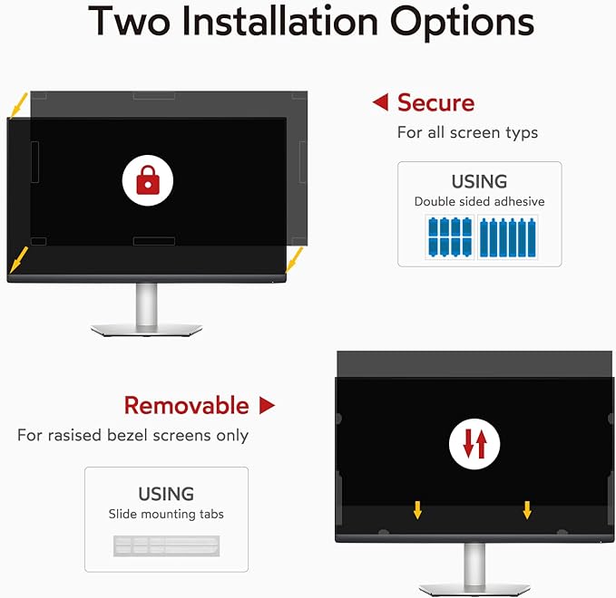 bersem 2 Pack 24 Inch Computer Privacy Screen for 16:9 Ratio Monitors, Anti-Glare, Blue Light Filter, Removable, UV-Blocking