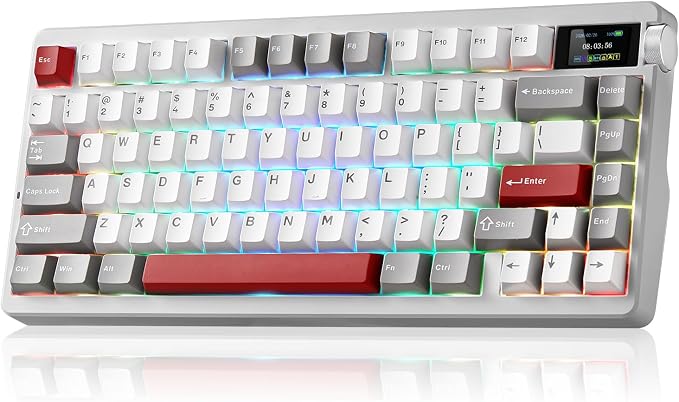 X Aula Nova75 Mechanical Wireless Creamy Keyboard with Screen 8000mAh,Gasket Mounted with 75% Compact Layout,RGB Backlit,Custom Hot Swappable,BT/2.4GHz/USB-C,Gaming Keyboards for Win/Mac/iOS/Android