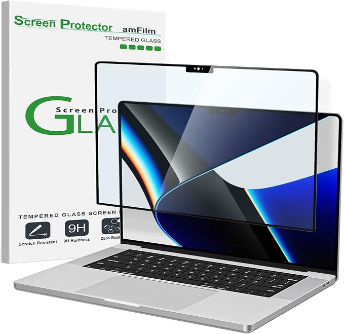 amFilm MacBook Pro 14.2 inch M5/M5 Pro/M5 Max/M4/M3/M2/M1 Chip (2021-2026) Tempered Glass Screen Protector [9H Hardness][ Anti-Scratch][ Anti-fingerprint], 1 Pack