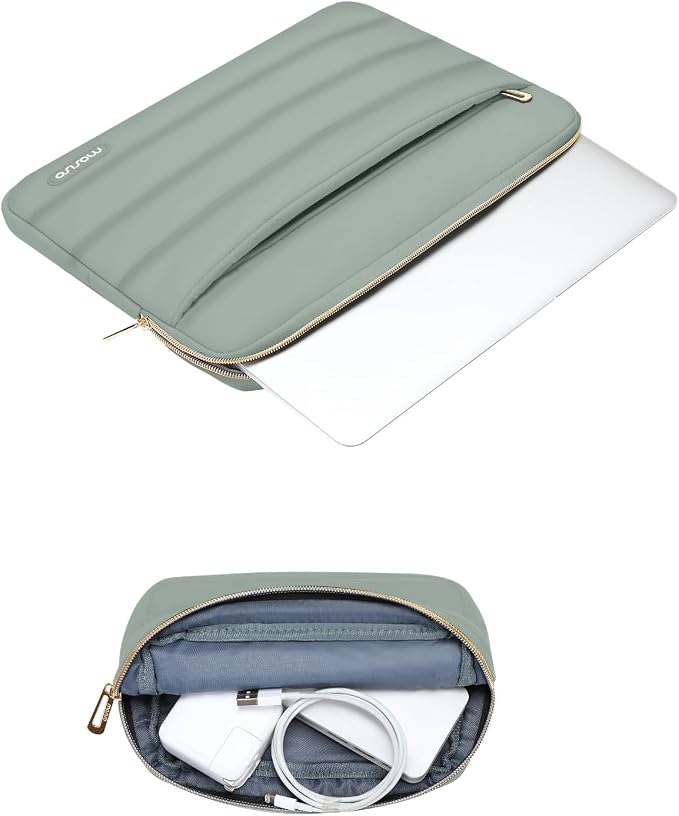 MOSISO Laptop Case 16 inch, 15-15.6 inch Puffy Laptop Sleeve Compatible with MacBook Pro 16 M5 M4 M3 M2 M1, HP Dell ASUS Acer Toshiba Lenovo, Polyester Horizontal Bag with Small Case, Antique Green