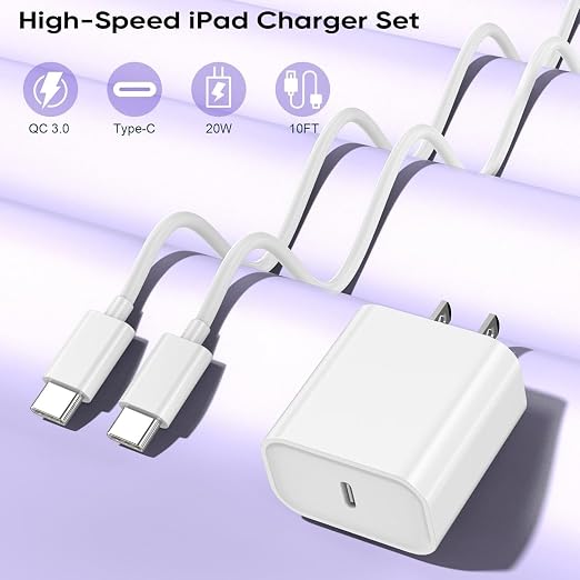Fast iPhone 17 Charger, 20W Fast USB C Charging Block Wall Charger with 10Feet Long Usb Type C Chargers Compatible with iPhone Air/17/17Plus/17 Pro/17 ProMax/16/16 Plus/16 Pro/16e/16 ProMax/15/iPadPro