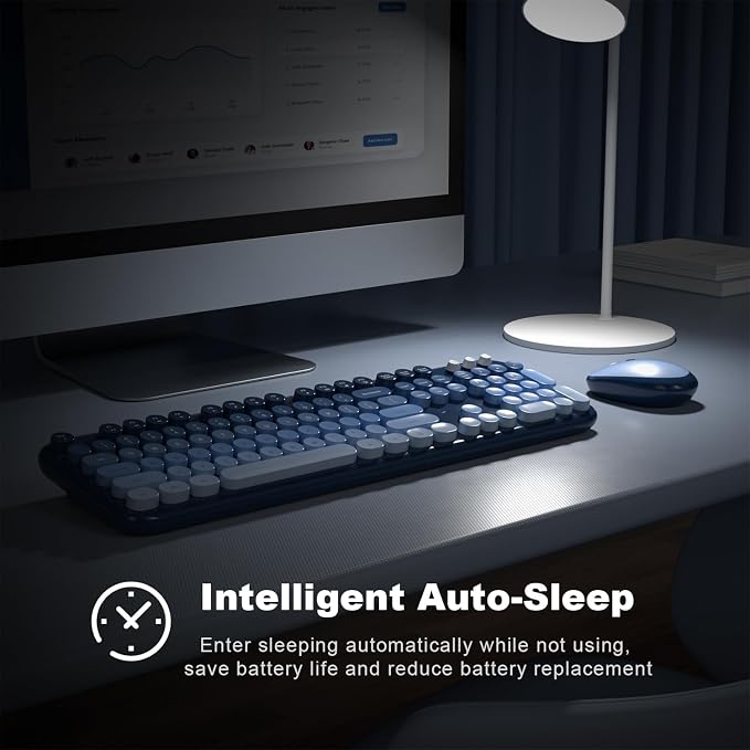 MOFII Wireless Keyboard and Mouse Combo, 2.4GHz Retro Typewriter Keyboard Full Size, Quiet Click Mouse, USB Receiver Plug and Play, for PC, Laptop, Desktop, Windows (Sea Blue Gradient)