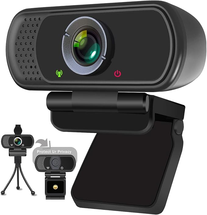 XPCAM Full HD 1080P Webcam with Microphone and Tripod, Pro Streaming Computer Camera with Privacy Cover, Widescreen USB Web Camera for Desktop PC Laptop Mac