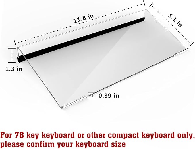 KOTEMON Mini Computer Keyboard Stand-11.8'' x 5.1''-Small Computer Keyboard Tray Acrylic Keyboard Holder for 78 Keys Universal Compact Keyboard, with Black Silicone Strip, Clear