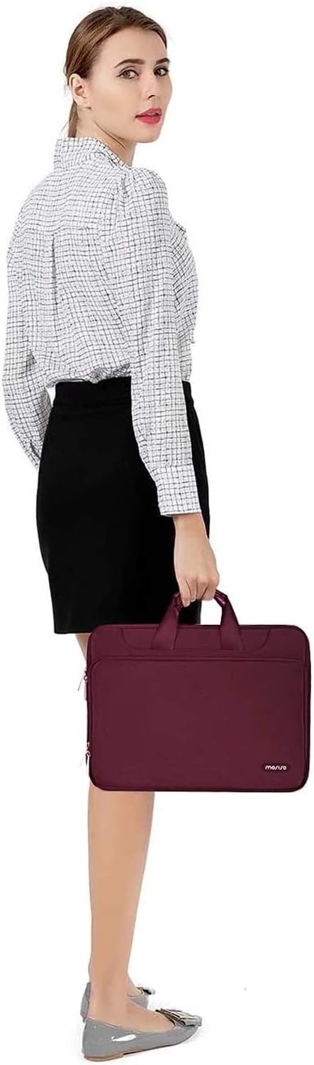 MOSISO 360 Protective Laptop Bag 15.6 inch, 15-16 inch Computer Bag Compatible with MacBook Air 15 inch/Pro 16 inch, HP,Dell,Lenovo,Asus,Notebook, Laptop Carrying Case with Strap&Handle, Wine Red