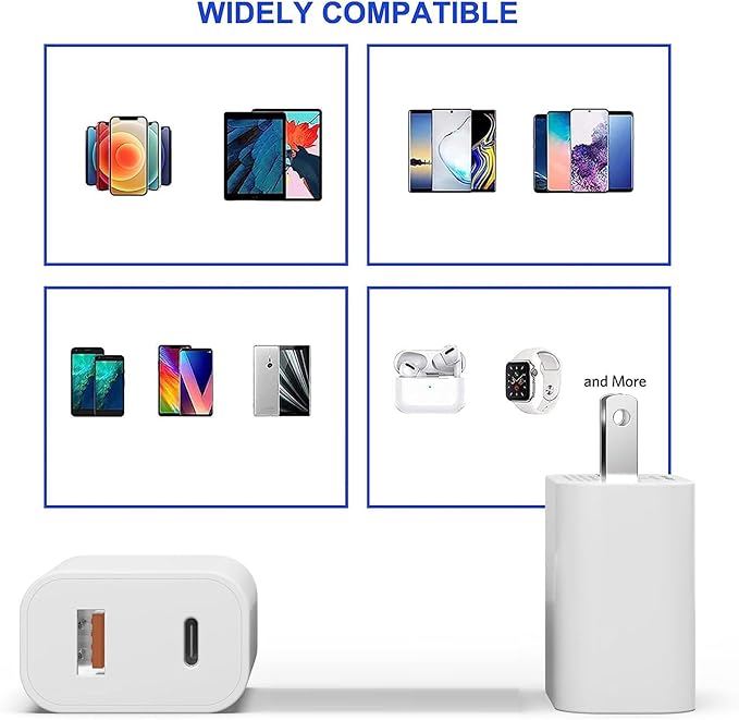 4 Pack USB C Charger Block,20W USB-C & USB-A Port Charger，for i Phone 17/16/15/14/13/12/11/X/8, i Pad and More (5P White)